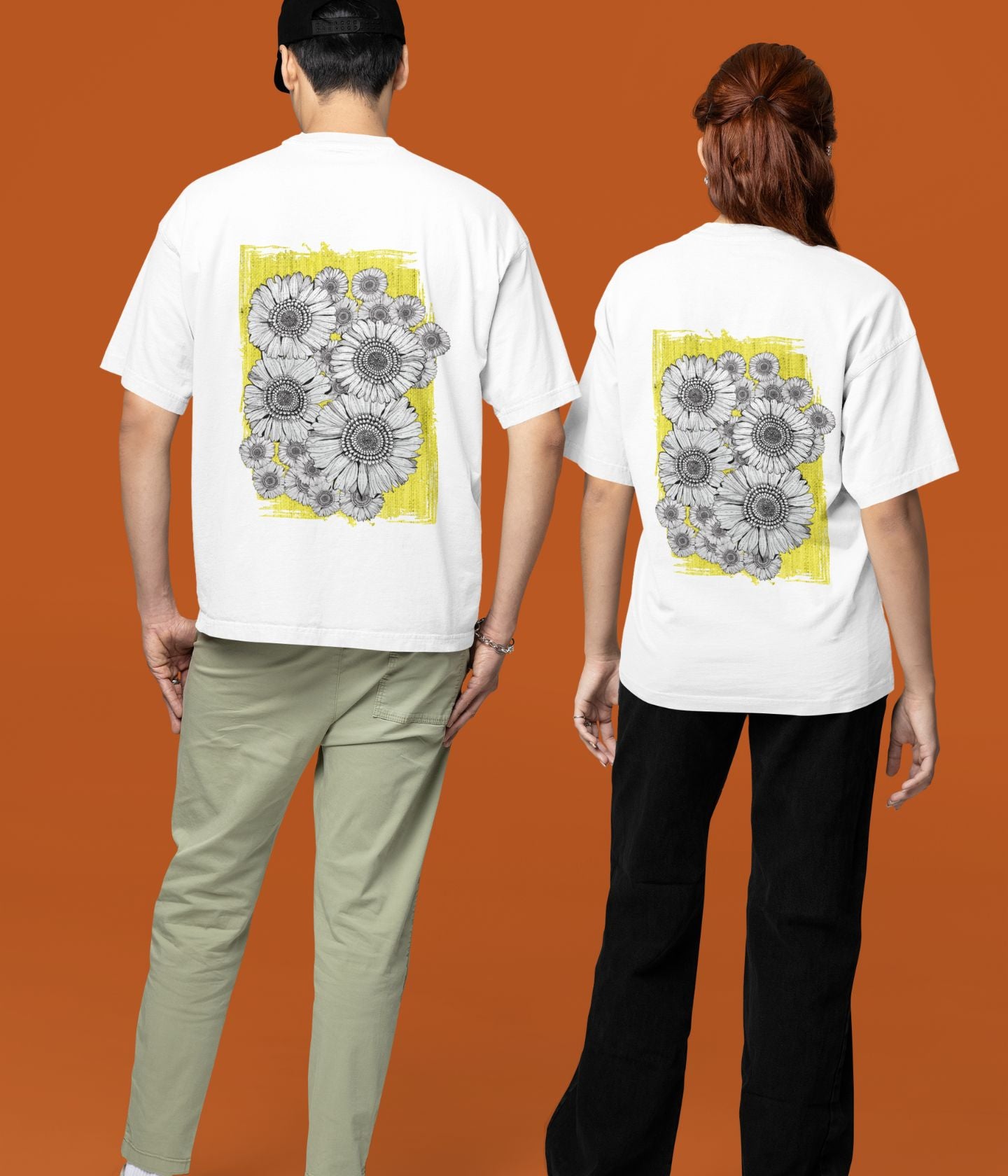 Sunflower Smiles - Oversized Classic T-Shirt - Back - aiink