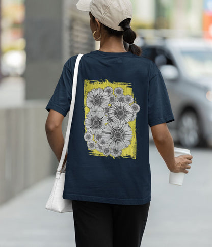 Sunflower Smiles - Terry Oversized T-Shirt - Dark - aiink