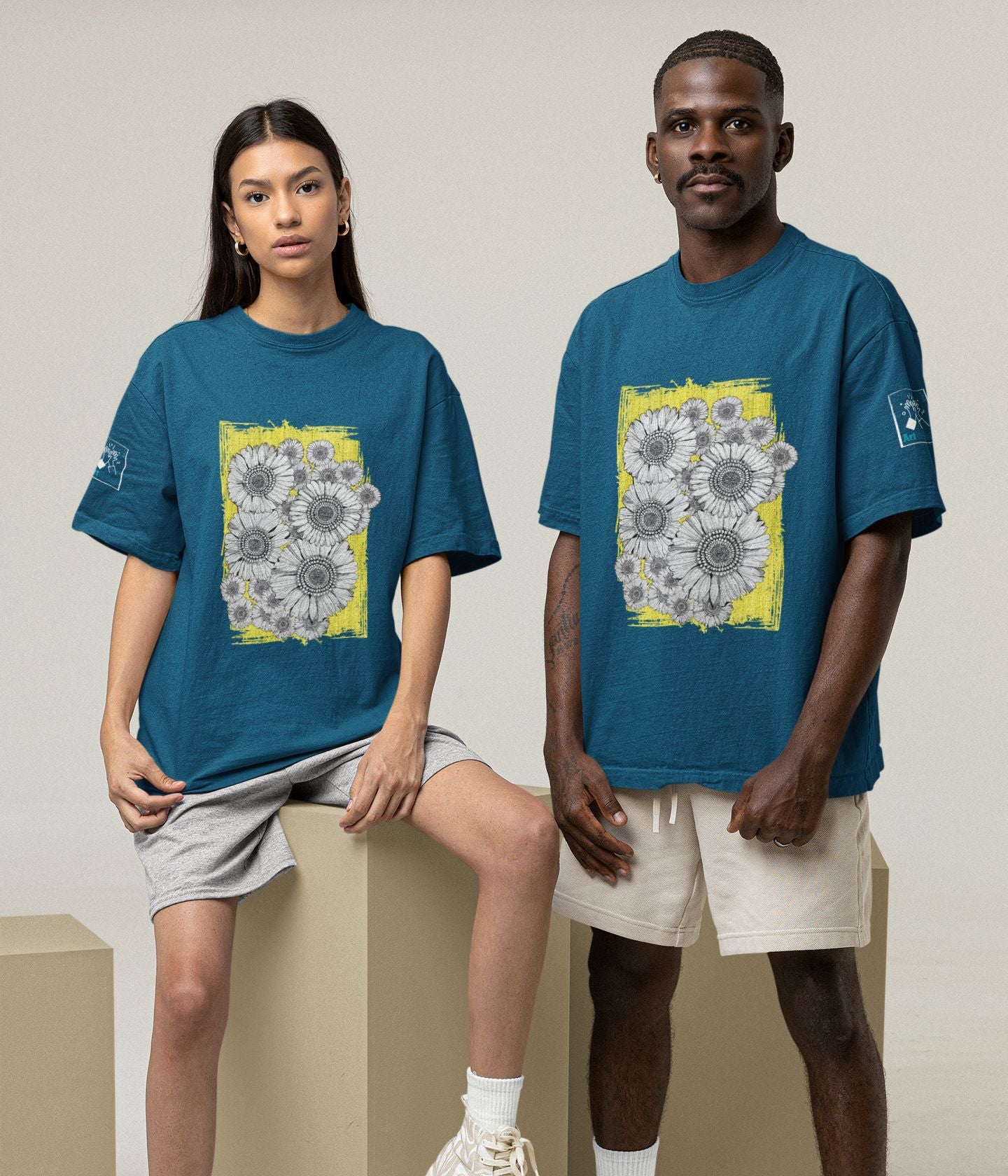 Sunflower Smiles - Unisex Oversized Classic T-Shirt - Dark - aiink