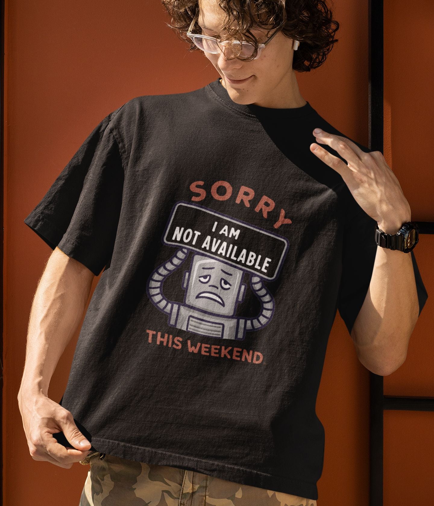 Weekend Robot - Terry Oversized T-Shirt - Dark - aiink